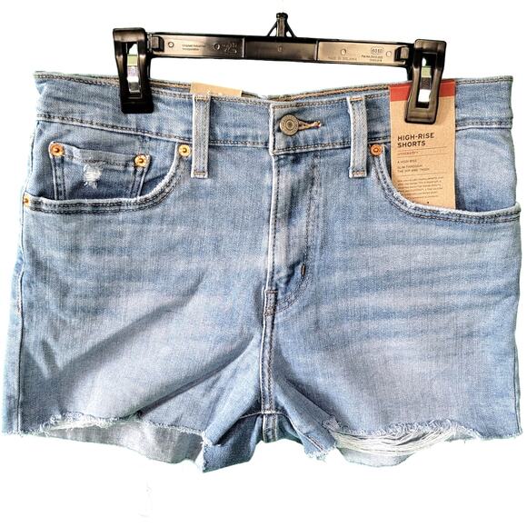 Levi's Medium Wash High Waisted Frayed Hem Cut Off Classic Denim Shorts Size 28 - Picture 1 of 11